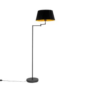 Černá stojací lampa s černým skládaným stínidlem a nastavitelným ramenem - Ladas Deluxe