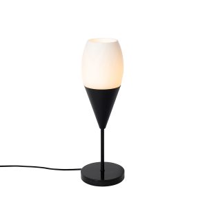 Moderní stolní lampa černá s opálovým sklem - Drop