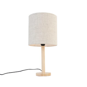 Venkovská stolní lampa dřevěná se světle hnědým stínidlem - Mels