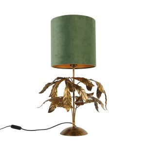 Vintage stolní lampa starožitná zlatá se zeleným stínidlem – Linden