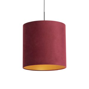 Závěsná lampa s velurovým odstínem červená se zlatem 40 cm – Combi