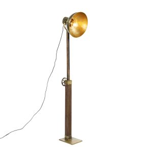 Průmyslová stojací lampa bronzová se dřevem – Mango