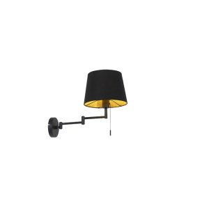 Nástěnná lampa černá s černým stínidlem a nastavitelným ramenem – Ladas