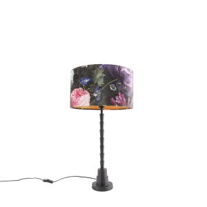 Stolní lampa černá 35 cm sametový odstín květinový design – Pisos