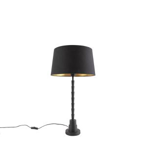 Stolní lampa ve stylu art deco černá s odstínem černé bavlny 35 cm – Pisos