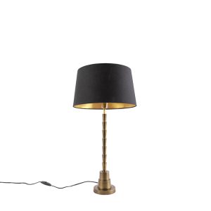 Stolní lampa ve stylu art deco bronzová s odstínem černé bavlny 35 cm – Pisos
