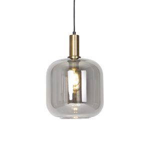 Designová závěsná lampa černá se zlatou s kouřovým sklem - Zuzanna