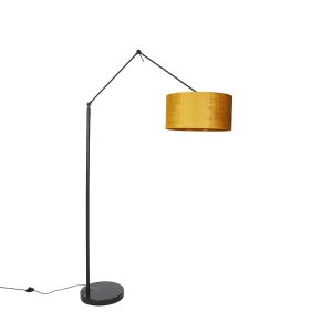 Moderní stojací lampa černé lněné stínidlo žluté 50 cm – Redaktor