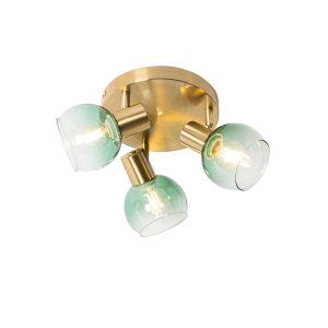 Stropní svítidlo ve stylu Art Deco zlaté se zeleným sklem 3 světla – Vidro