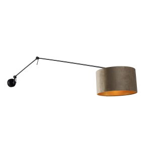 Nástěnná lampa černá s velurovým stínidlem taupe 35 cm nastavitelná – Blitz