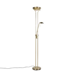 Stojací lampa zlatá s lampou na čtení vč. LED a stmívače - Diva 2