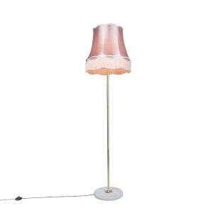 Retro stojací lampa mosaz s odstínem Granny růžová 45 cm – Kaso