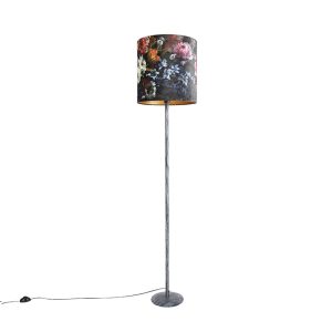 Vintage stojací lampa starožitný šedý odstín květinový design 40 cm – Simplo