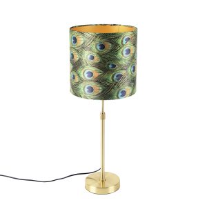 Stolní lampa zlatá / mosaz s velurovým odstínem páv 25 cm – Parte