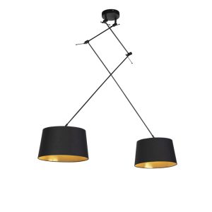 Závěsná lampa s bavlněnými odstíny černé se zlatem 35 cm – Blitz II černá