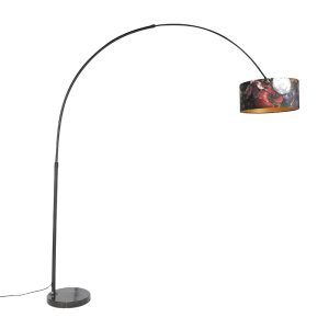 Oblouková lampa černý sametový odstín květinový design 50 cm – XXL
