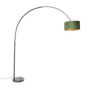 Oblouková lampa černé sametové stínidlo zelená se zlatou 50 cm – XXL