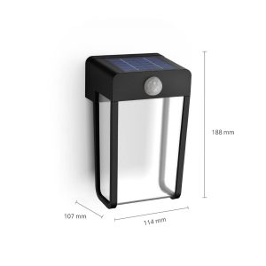 Solární nástěnné světlo Philips LED Shroud, černá/čirá, senzor