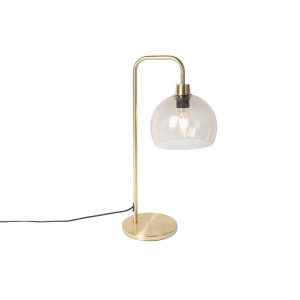 Moderní stolní lampa mosazná s kouřovým stínidlem - Maly