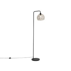 Moderní stojací lampa černá s kouřovým stínidlem – Maly