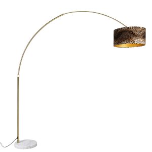 Oblouková lampa mosaz s odstínem bílé látky leopard 50 cm – XXL