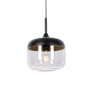 Designová závěsná lampa černá se zlatem a kouřovým sklem – Kyan