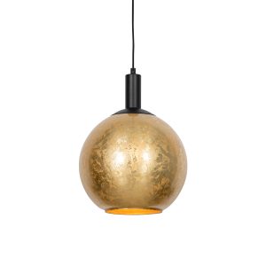 Designová závěsná lampa černá se zlatým sklem – Bert