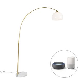 Chytrá oblouková lampa z mosazi s bílým stínidlem včetně Wifi A60 – Arc Basic