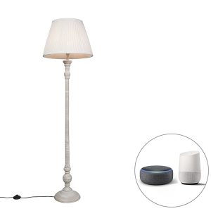 Chytrá stojací lampa šedá s bílým skládaným stínidlem včetně Wifi A60 - Classico