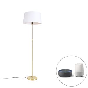 Chytrá stojací lampa zlatá s plátěným stínidlem bílá 45 cm vč.Wifi A60 – Parte