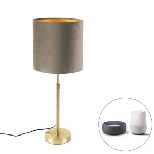 Chytrá stolní lampa zlatá s velurovým stínidlem taupe 25 cm včetně Wifi A60 – Parte