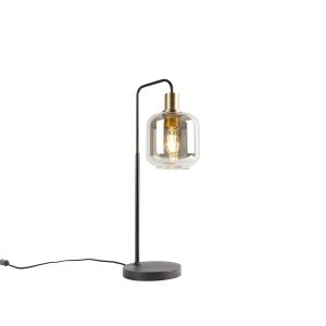 Chytrá stolní lampa černá se zlatým a kouřovým sklem včetně WiFi A60 - Zuzanna