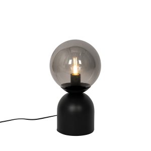 Hotelová elegantní stolní lampa černá s kouřovým sklem – Pallon Trend