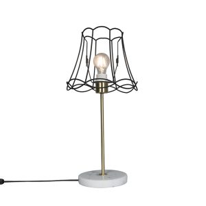 Retro stolní lampa mosaz s rámem Granny černá 25 cm – Kaso
