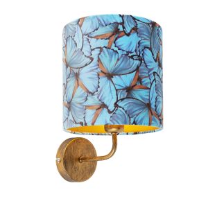 Vintage nástěnná lampa zlatá s odstínem sametového motýla – Matt