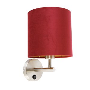 Elegantní nástěnná lampa z oceli s odstínem červeného sametu – mat