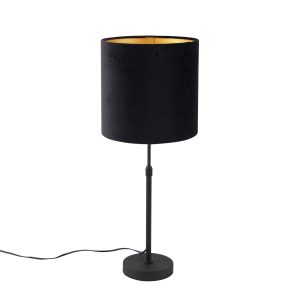 Stolní lampa černá s velurovým odstínem černá se zlatem 25 cm – Parte