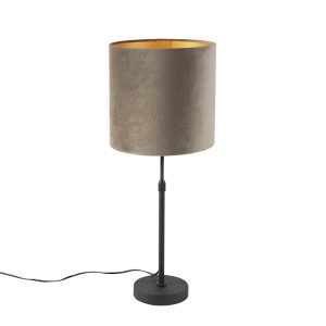 Stolní lampa černá s velurovým odstínem taupe se zlatem 25 cm – Parte
