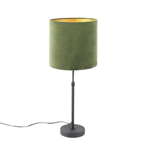 Stolní lampa černá s velurovým odstínem zelená se zlatem 25 cm – Parte