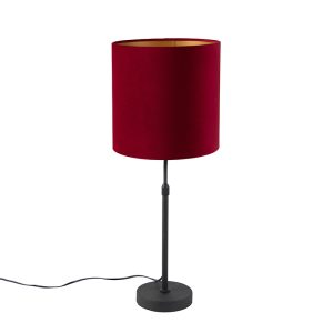 Stolní lampa černá s velurovým odstínem červená se zlatem 25 cm – Parte