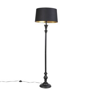 Stojací lampa s bavlněným odstínem černá se zlatem 45 cm – Classico