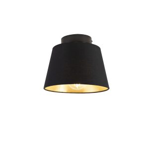 Stropní lampa s bavlněným stínidlem černá se zlatem 20 cm – černá Combi