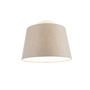 Stropní lampa s lněným stínidlem taupe 25 cm – bílá Combi