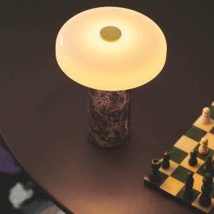 Nabíjecí stolní lampa Trip LED, hnědá / bílá, mramor, sklo, IP44
