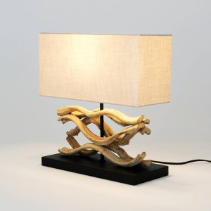 Stolní lampa Panarea, barva dřeva/béžová, výška 42 cm, dřevo