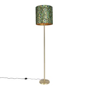 Stojací lampa mosazná s pávím odstínem 40 cm – Simplo