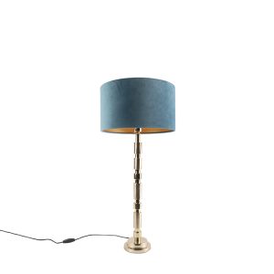 Art Deco stolní lampa zlatý sametový odstín modrý 35 cm – Torre