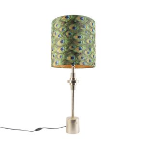 Art Deco stolní lampa zlatý sametový odstín páv design 40 cm – Diverso