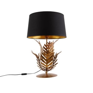 Stolní lampa zlatá s odstínem černé bavlny 40 cm – Botanica