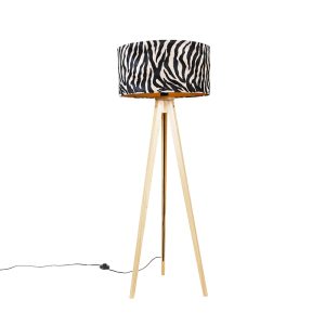 Stojací lampa dřevěná s látkovým stínidlem zebra 50 cm – stativ Classic